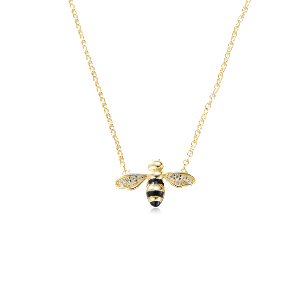 Ig Style Bee Sterling Silver Epoxy Plating Inlay Zircon 14k Gold Plated Rose Gold Plated Pendant Necklace display picture 9