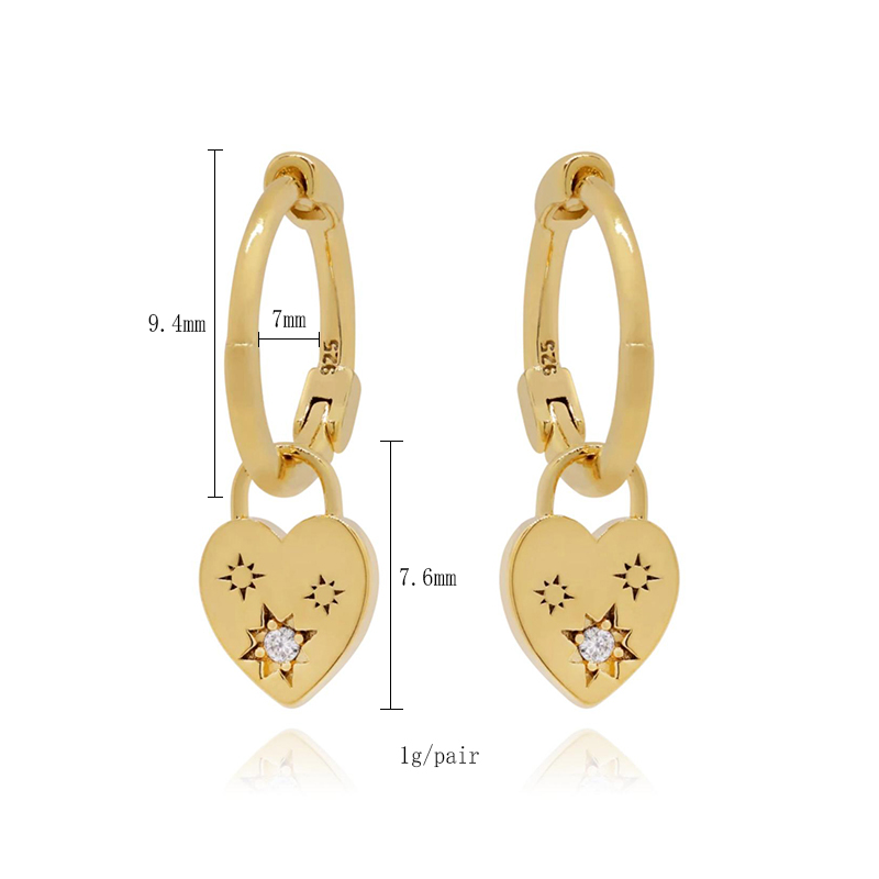 1 Pair Casual Simple Style Hexagram Heart Shape Plating Inlay Copper Zircon 18k Gold Plated Hoop Earrings Drop Earrings Ear Cuffs display picture 4