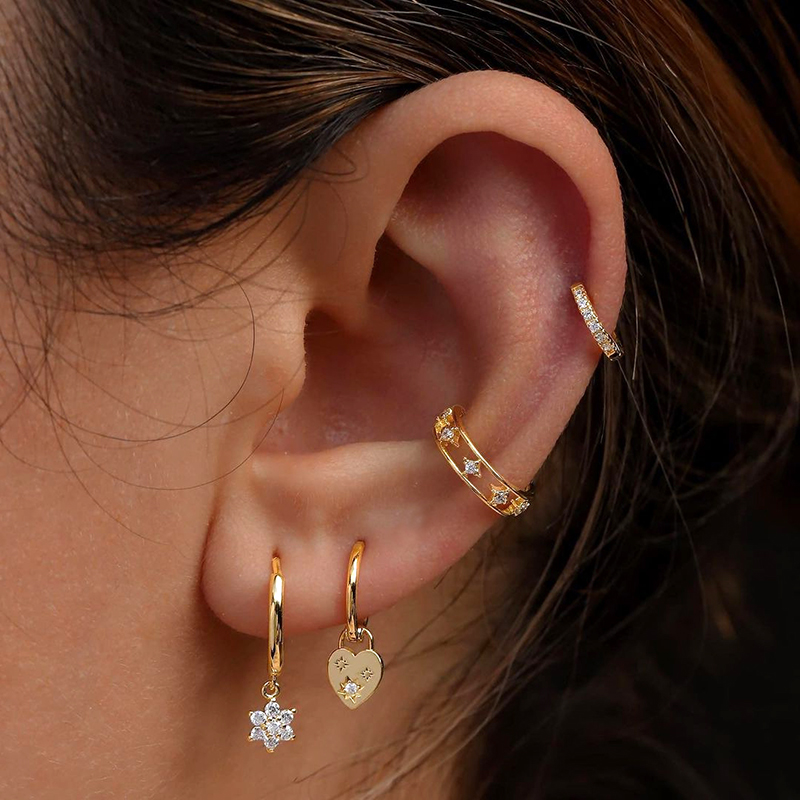 1 Pair Casual Simple Style Hexagram Heart Shape Plating Inlay Copper Zircon 18k Gold Plated Hoop Earrings Drop Earrings Ear Cuffs display picture 17