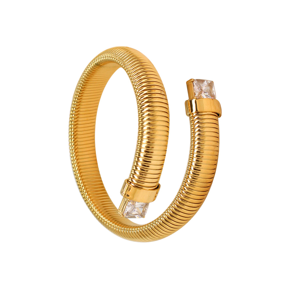 Retro Geometric 304 Stainless Steel 18K Gold Plated Zircon Bangle In Bulk display picture 14