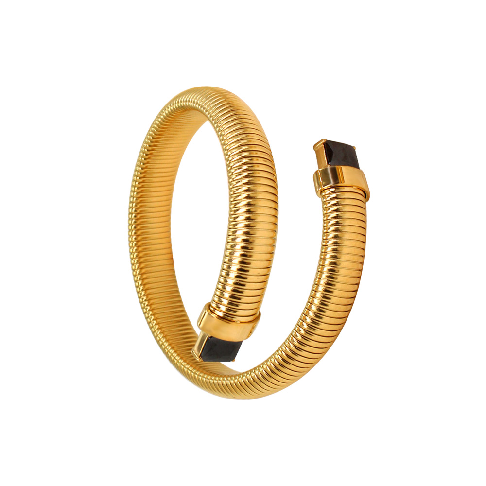 Retro Geometric 304 Stainless Steel 18K Gold Plated Zircon Bangle In Bulk display picture 15
