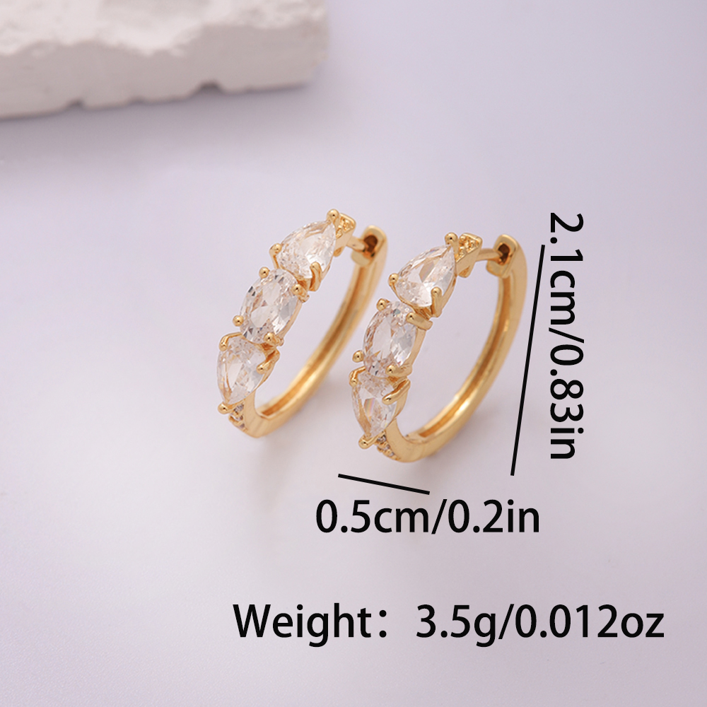 1 Pair Elegant Sweet Shamrock Four Leaf Clover Flower Plating Inlay Imitation Diamond Copper Zircon 18k Gold Plated Hoop Earrings display picture 11