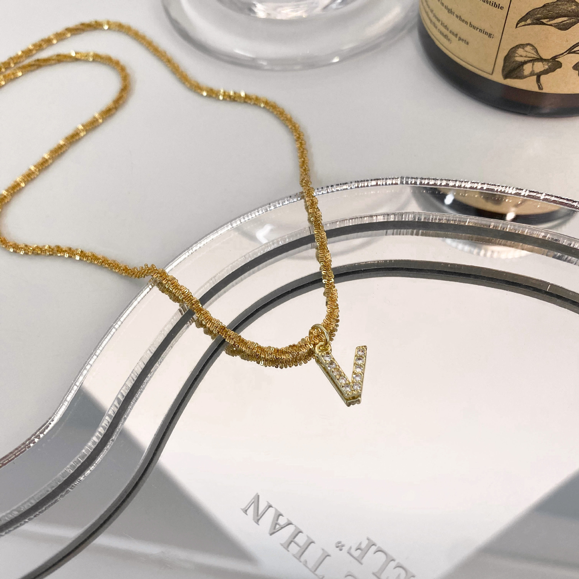 Einfacher Stil Brief Titan Stahl Inlay Zirkon Halskette Mit Anhänger display picture 22