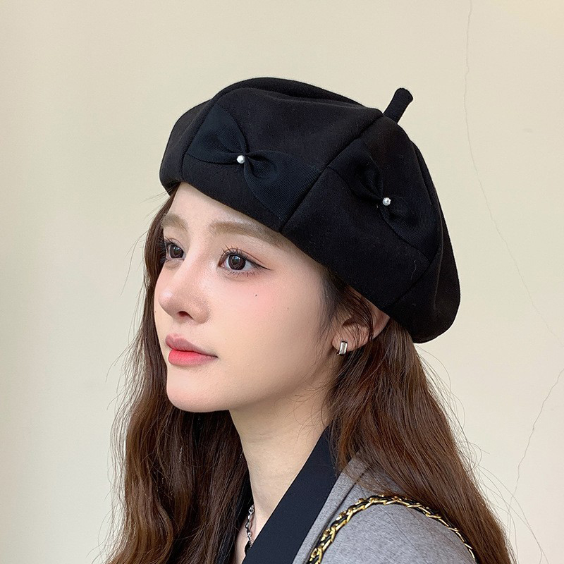 Women's Elegant Sweet Bow Knot Curved Eaves Eaveless Ivy Cap Beret Hat display picture 1
