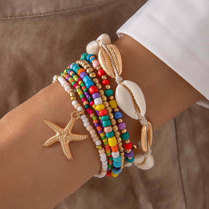 Casual Vacation Simple Style Geometric Starfish Glass Shell Knitting Women's Bracelets display picture 4