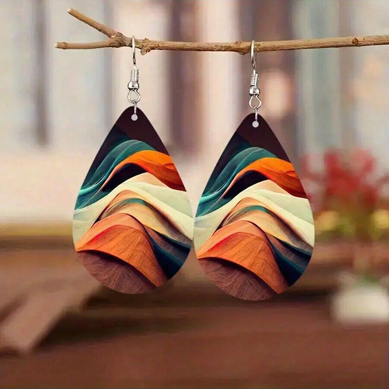 1 Pair Retro Simple Style Color Block Pu Leather Drop Earrings display picture 3