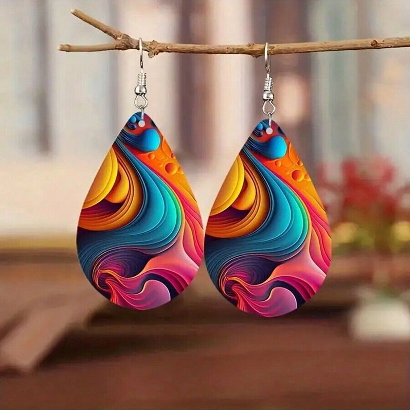 1 Pair Retro Simple Style Color Block Pu Leather Drop Earrings display picture 4