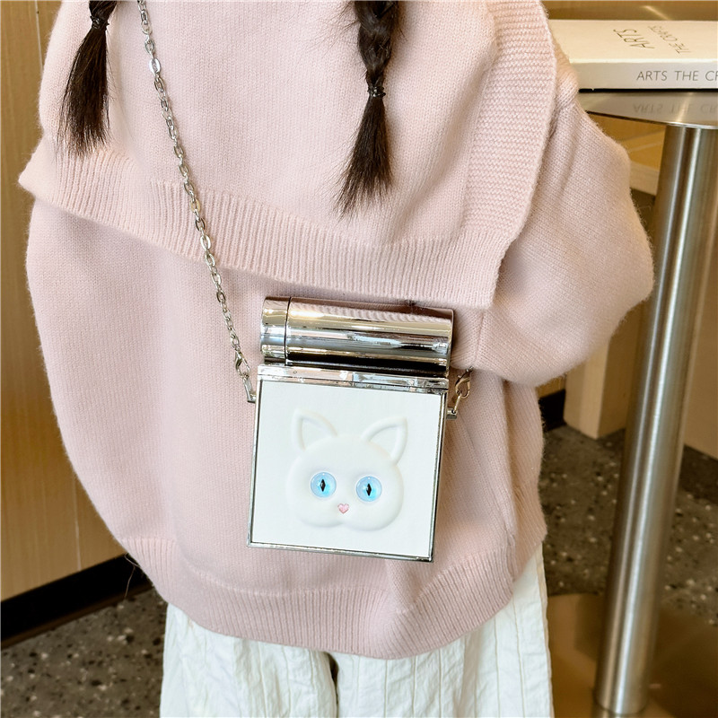 Women's Pvc Pu Leather Cat Cute Square Lock Clasp Shoulder Bag display picture 3