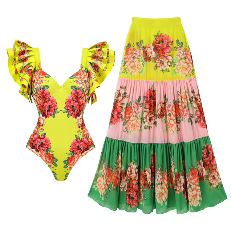 Women's Vacation Flower Ruffles Backless One Piece Swimwear display picture 3