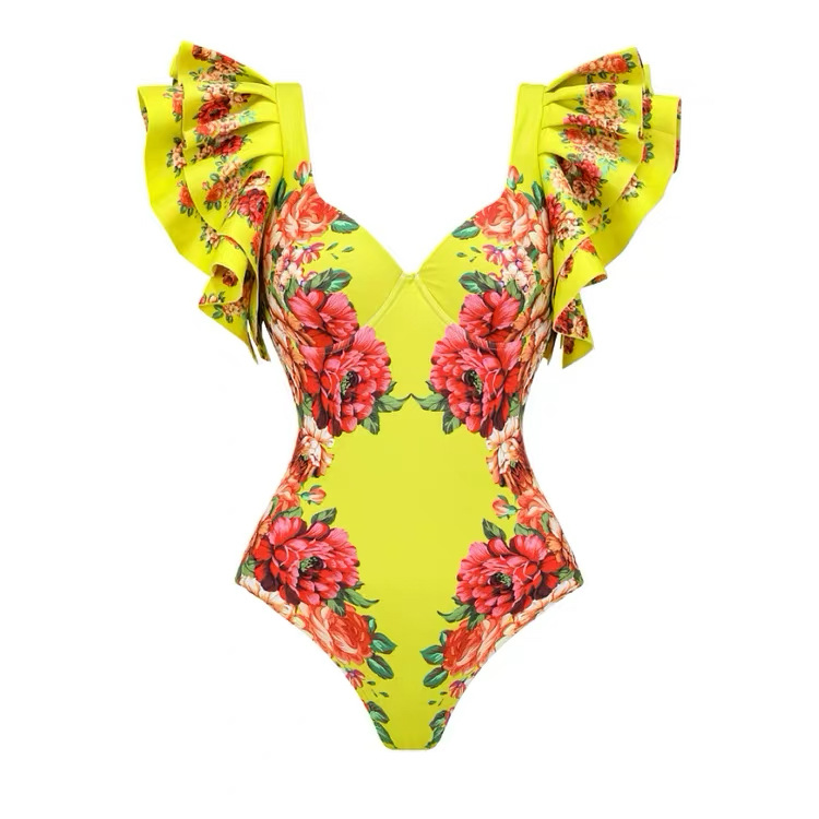 Women's Vacation Flower Ruffles Backless One Piece Swimwear display picture 4