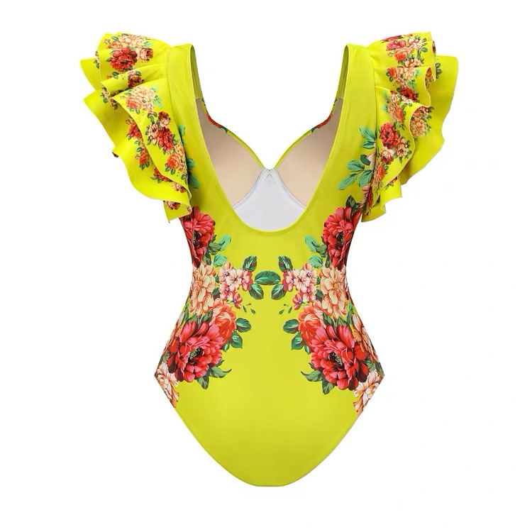 Women's Vacation Flower Ruffles Backless One Piece Swimwear display picture 5