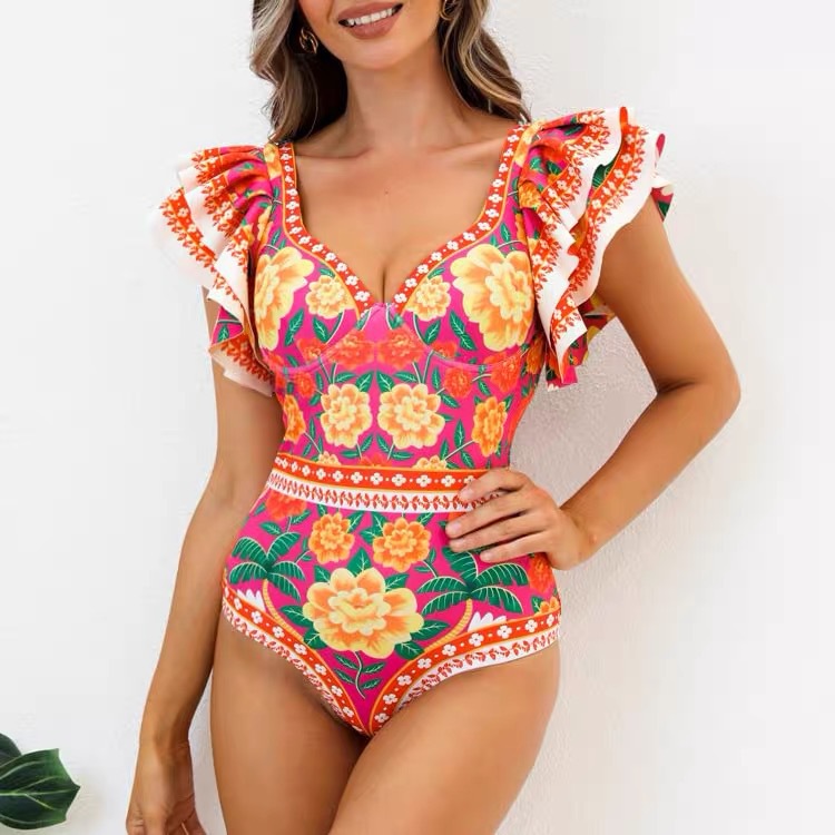 Women's Vacation Flower Ruffles Backless One Piece Swimwear display picture 7