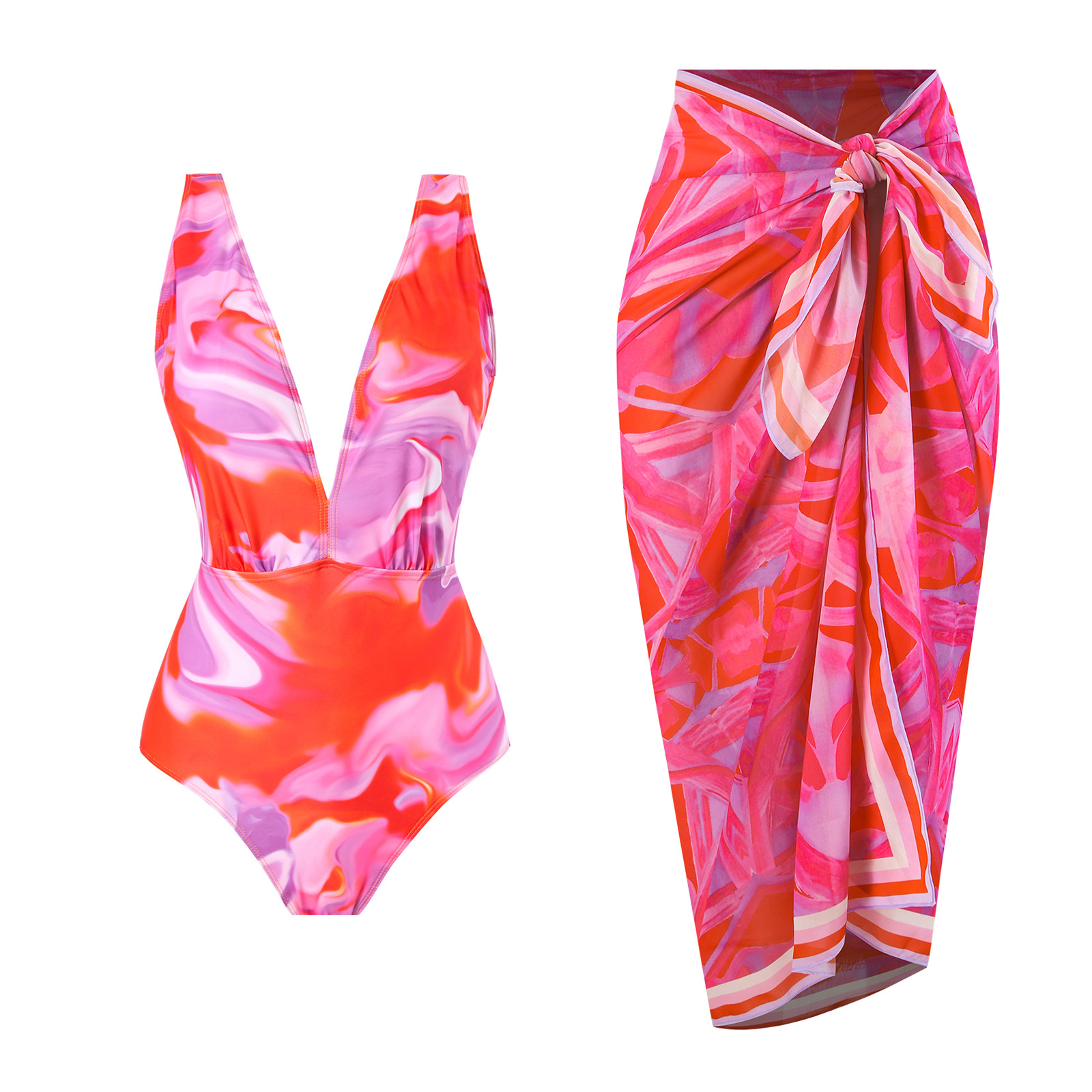 Women's Beach Color Block Printing One Piece Swimwear display picture 2