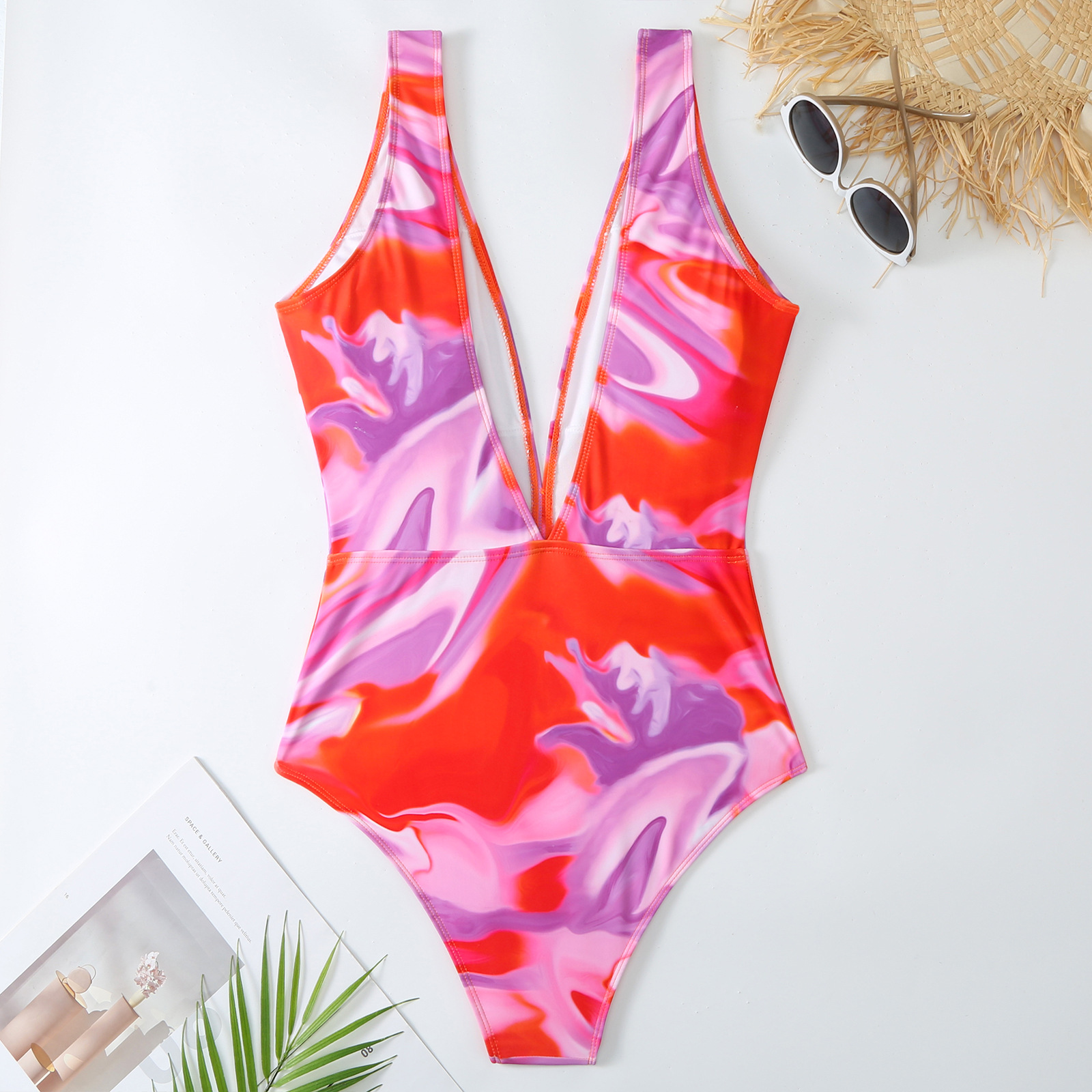 Women's Beach Color Block Printing One Piece Swimwear display picture 6
