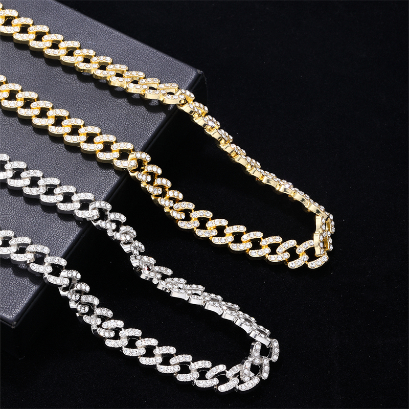 Hip-hop Solid Color Alloy Plating Inlay Rhinestones White Gold Plated Gold Plated Men's Bracelets Necklace display picture 1