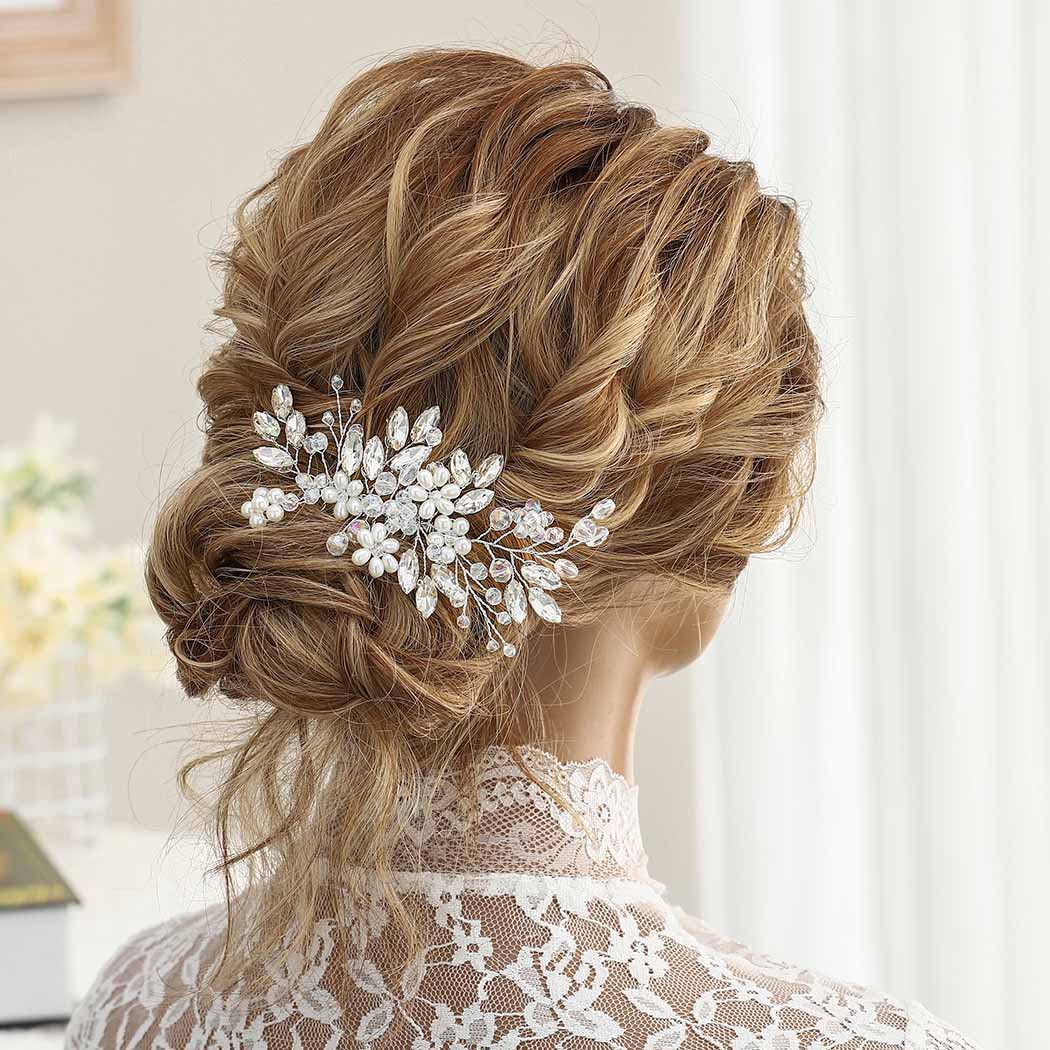 Women's Princess Wedding Geometric Color Block Artificial Pearl Alloy Glass Handmade Hair Combs display picture 4