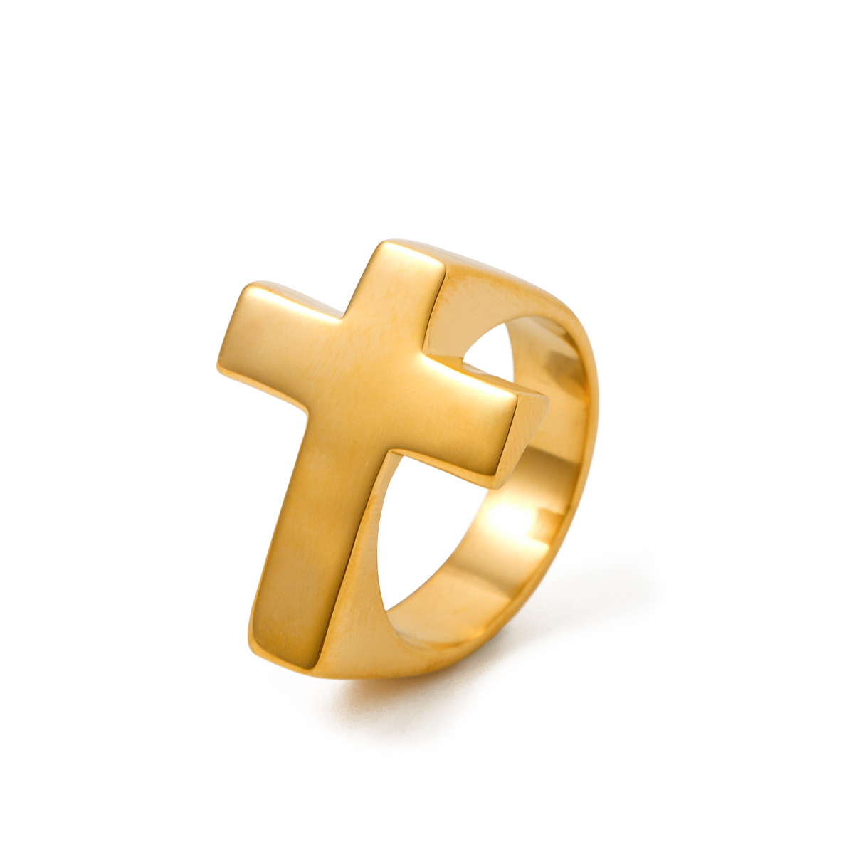 304 Stainless Steel 18K Gold Plated IG Style Classic Style Plating Cross Rings display picture 3