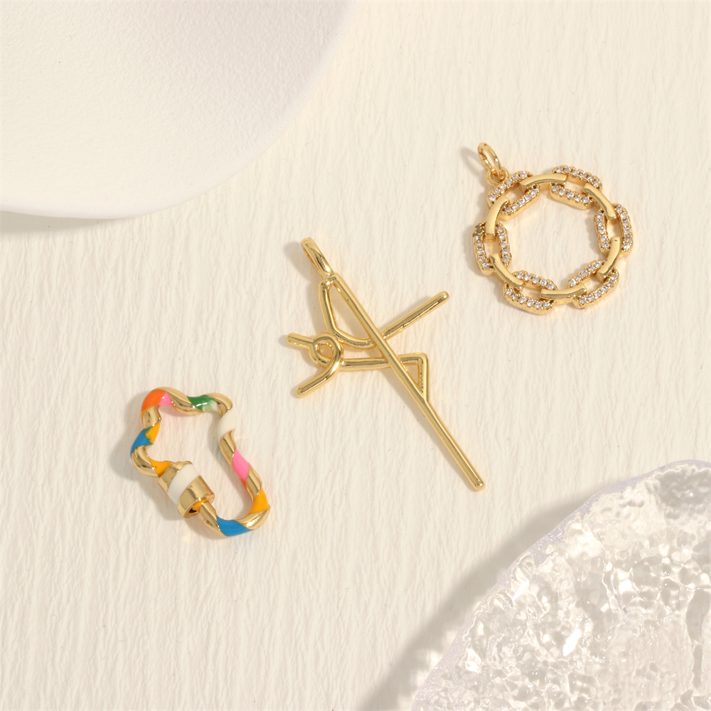 Simple Style Cross Copper Enamel Plating Inlay Zircon 18k Gold Plated Charms display picture 2