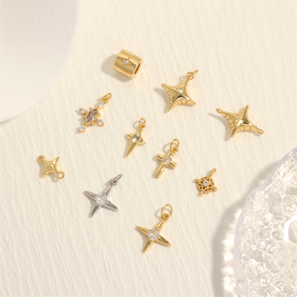 Simple Style Cross Copper Enamel Plating Inlay Zircon 18k Gold Plated Charms display picture 1