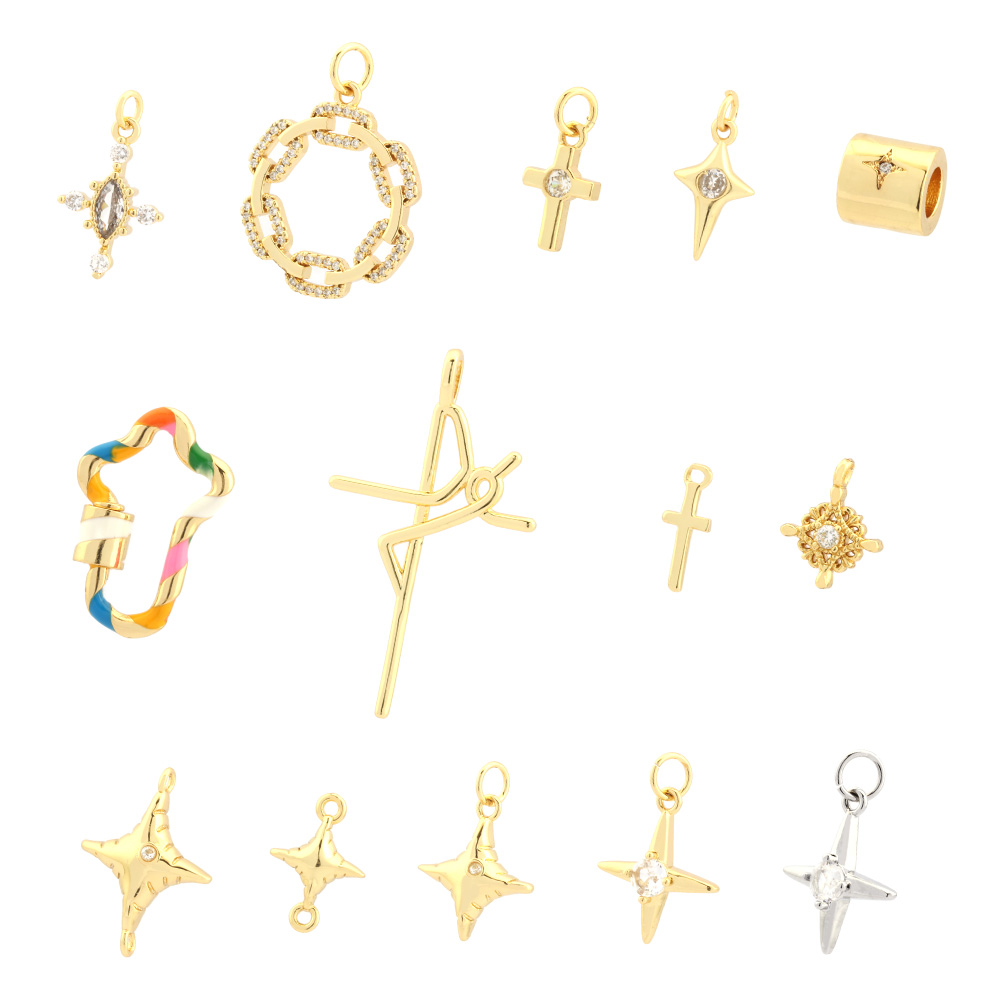 Simple Style Cross Copper Enamel Plating Inlay Zircon 18k Gold Plated Charms display picture 3