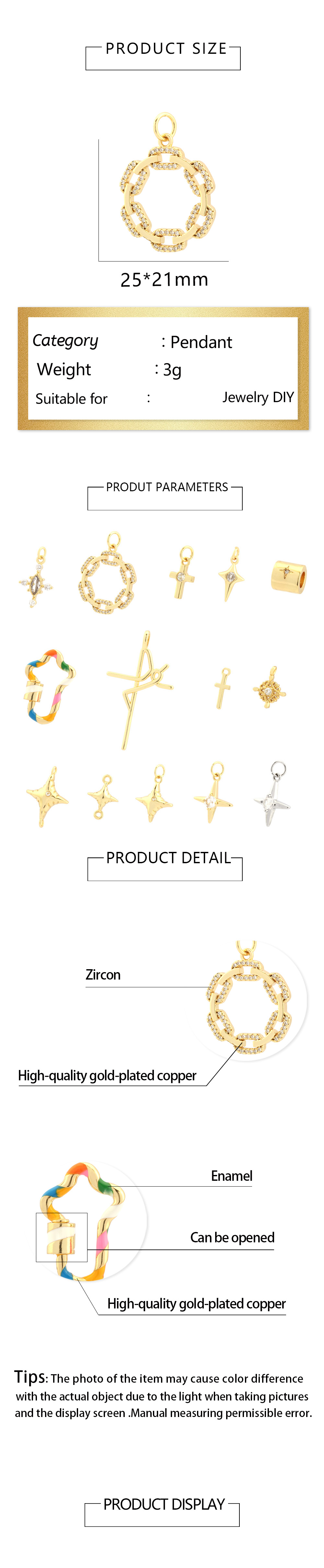 Simple Style Cross Copper Enamel Plating Inlay Zircon 18k Gold Plated Charms display picture 18
