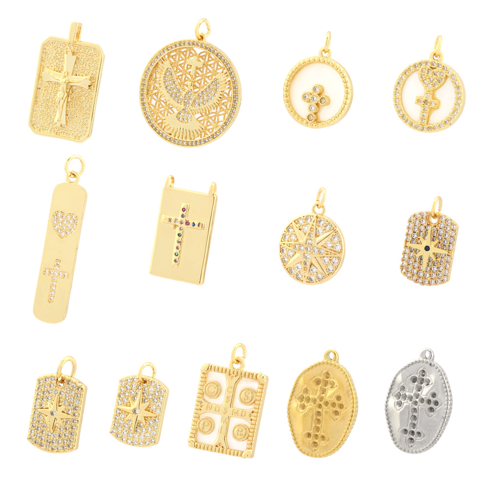 Hip-hop Simple Style Cross Copper Plating Inlay Zircon 18k Gold Plated Charms display picture 4