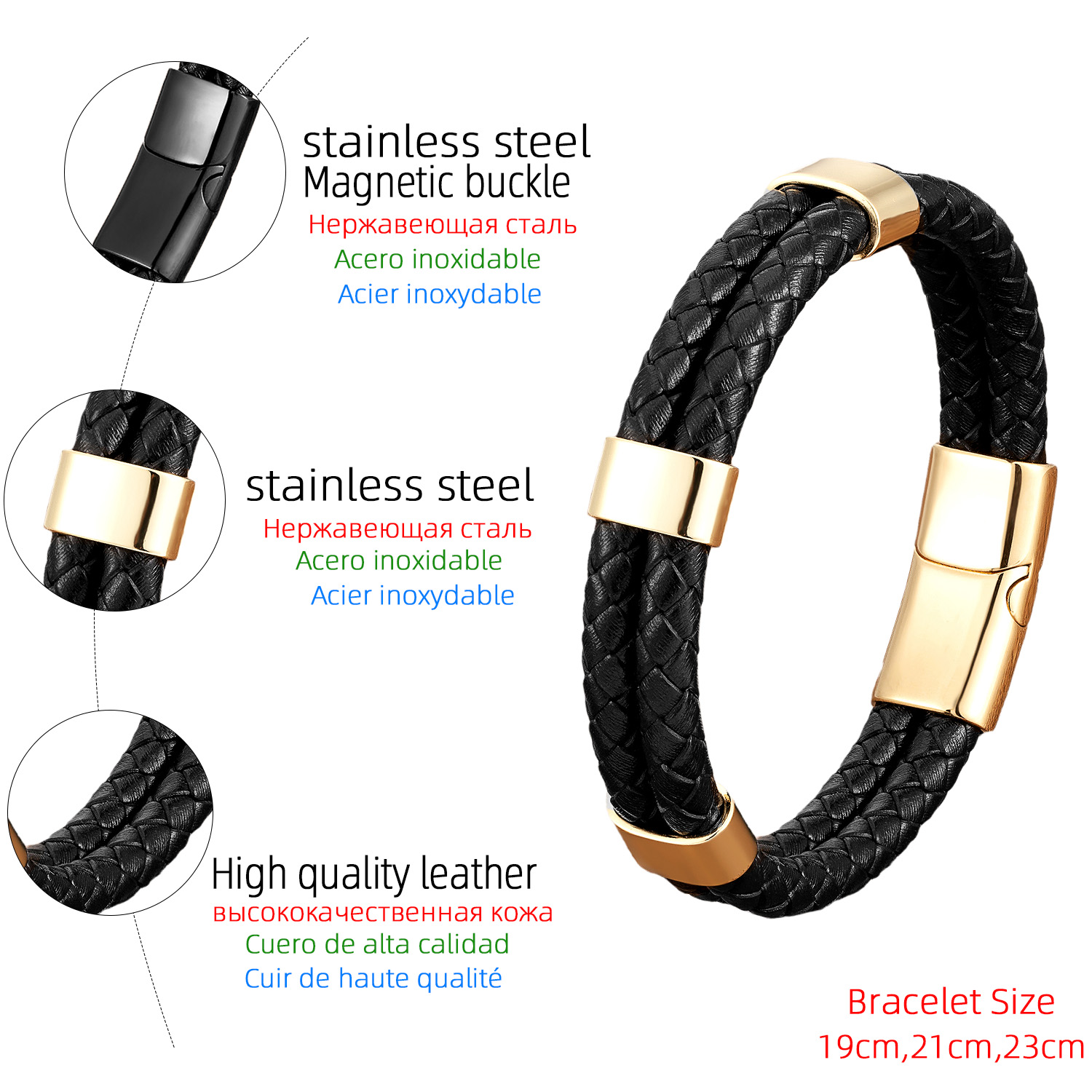 Casual Geometric Color Block Leather Rope Metal Men's Bracelets display picture 6