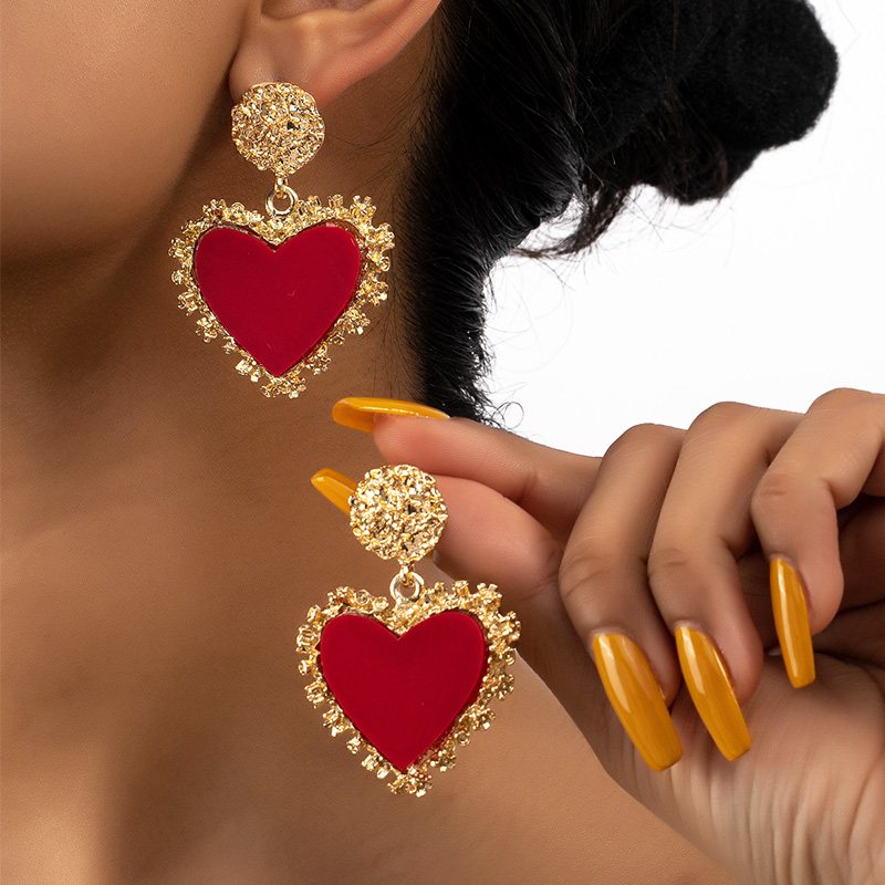 1 Pair Vintage Style Heart Shape Plating Zinc Alloy 14k Gold Plated Drop Earrings display picture 3