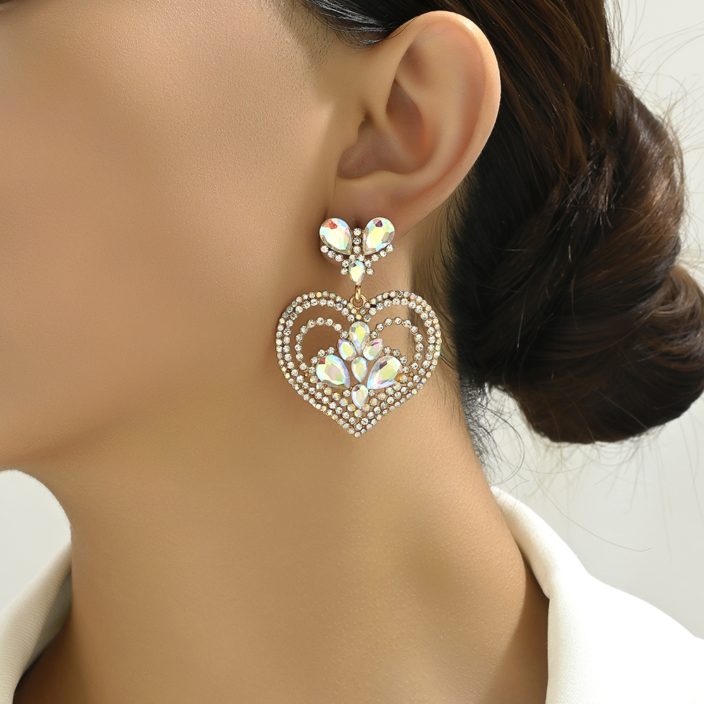 1 Pair Elegant Heart Shape Plating Inlay Zinc Alloy Rhinestones Dangling Earrings display picture 5