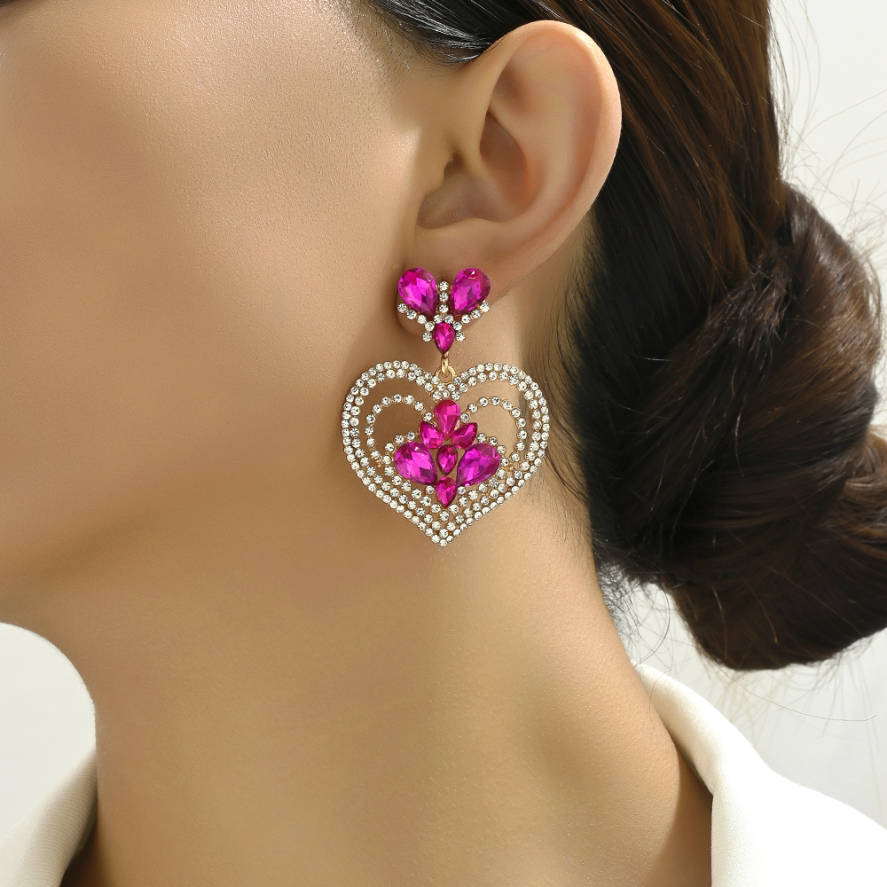 1 Pair Elegant Heart Shape Plating Inlay Zinc Alloy Rhinestones Dangling Earrings display picture 7