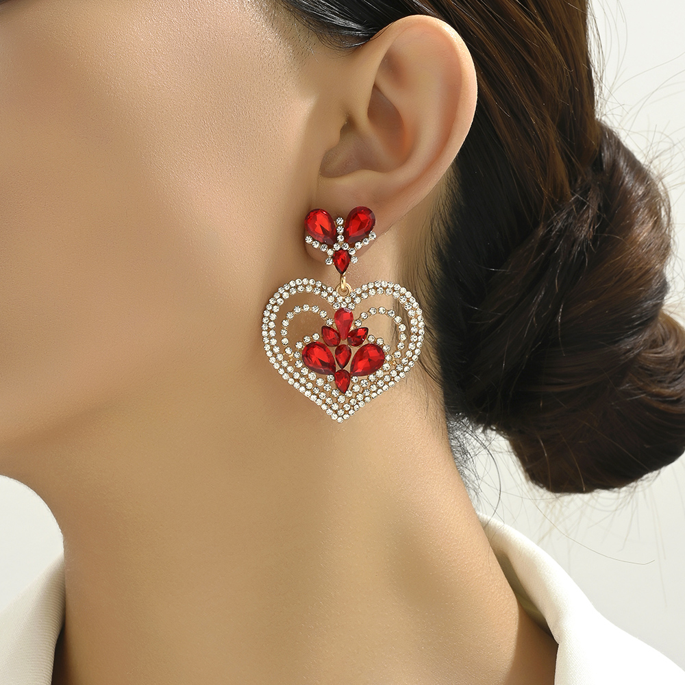 1 Pair Elegant Heart Shape Plating Inlay Zinc Alloy Rhinestones Dangling Earrings display picture 8