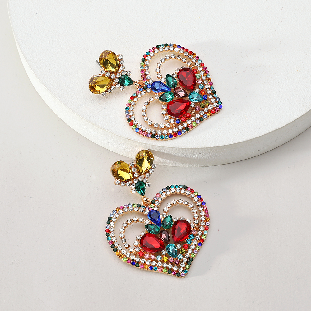 1 Pair Elegant Heart Shape Plating Inlay Zinc Alloy Rhinestones Dangling Earrings display picture 14