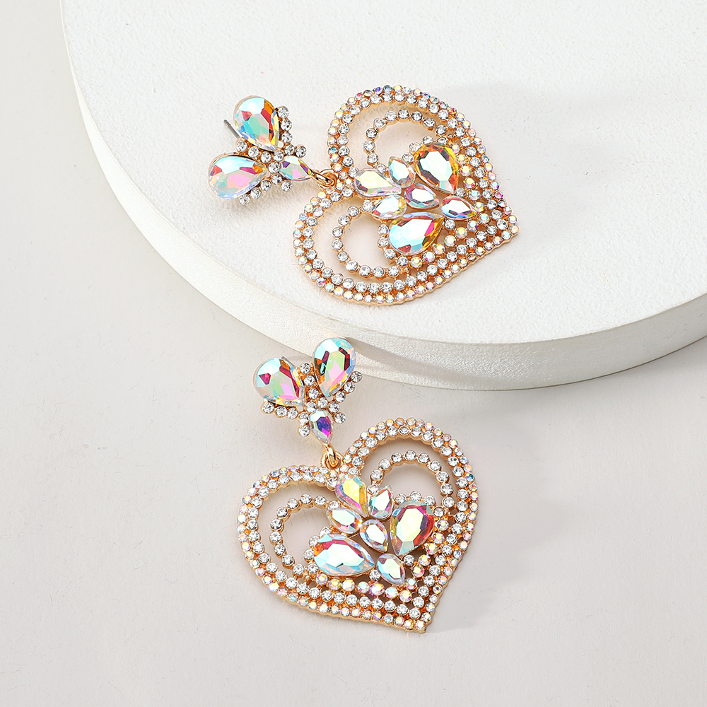 1 Pair Elegant Heart Shape Plating Inlay Zinc Alloy Rhinestones Dangling Earrings display picture 10