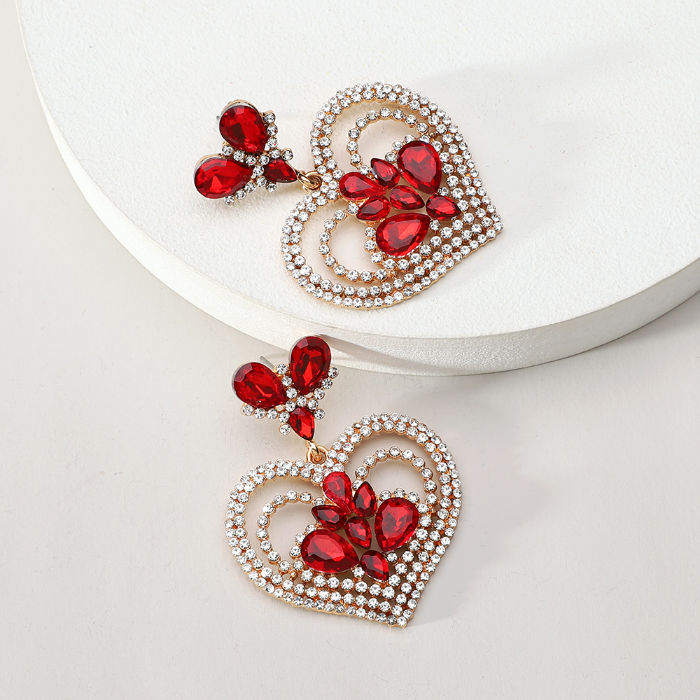 1 Pair Elegant Heart Shape Plating Inlay Zinc Alloy Rhinestones Dangling Earrings display picture 11