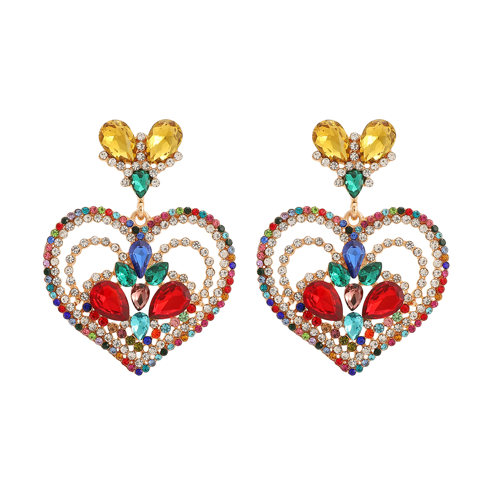 1 Pair Elegant Heart Shape Plating Inlay Zinc Alloy Rhinestones Dangling Earrings display picture 2