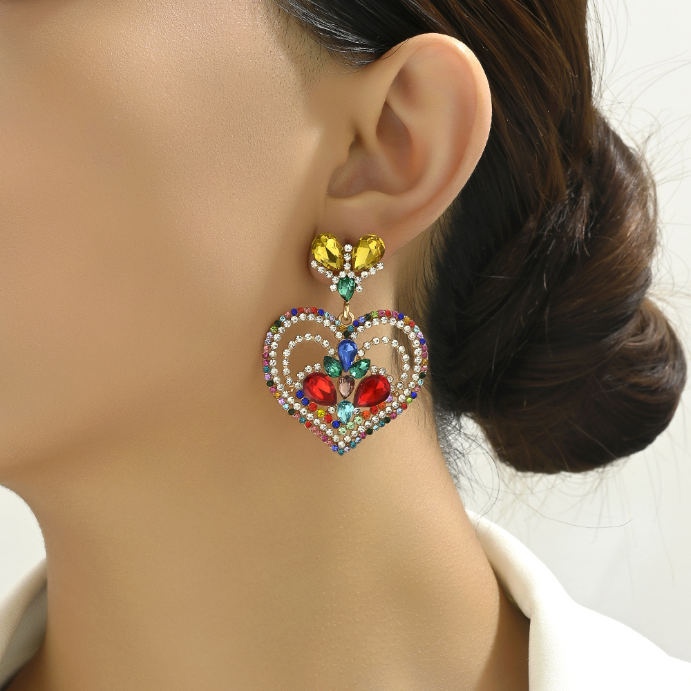 1 Pair Elegant Heart Shape Plating Inlay Zinc Alloy Rhinestones Dangling Earrings display picture 9