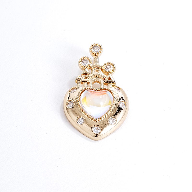 1 Piece 304 Stainless Steel Copper Crystal Glass Zircon K Gold Plated Castle Heart Shape display picture 4