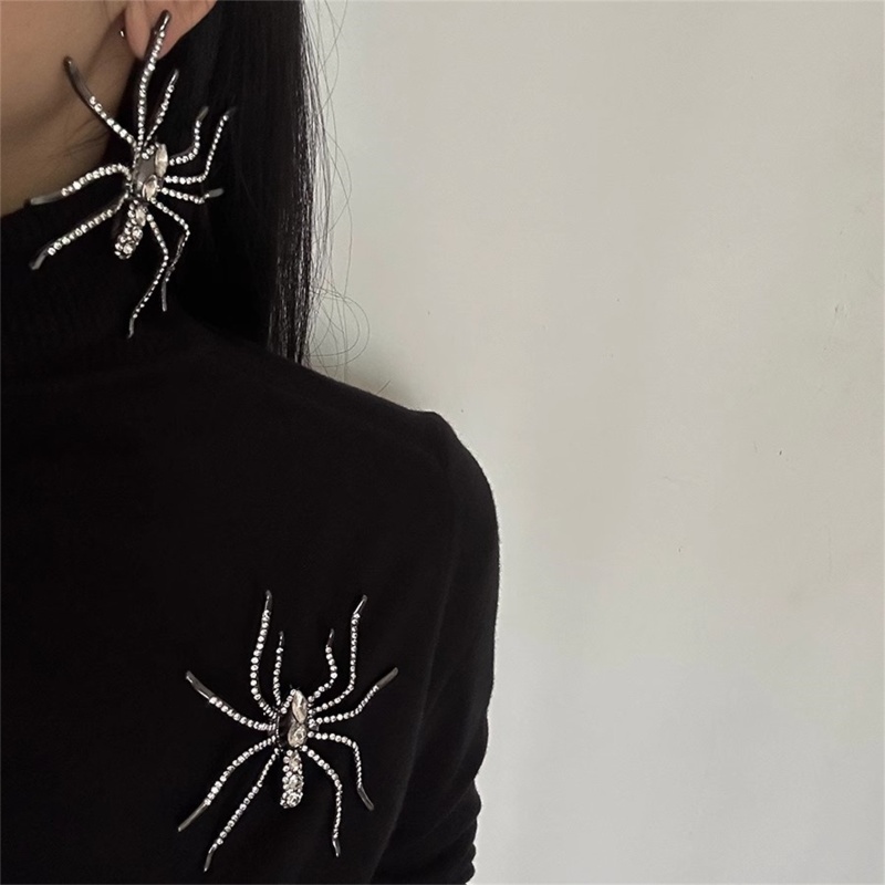 1 Pair Ig Style Exaggerated Spider Plating Inlay Alloy Rhinestones Silver Plated Drop Earrings display picture 3
