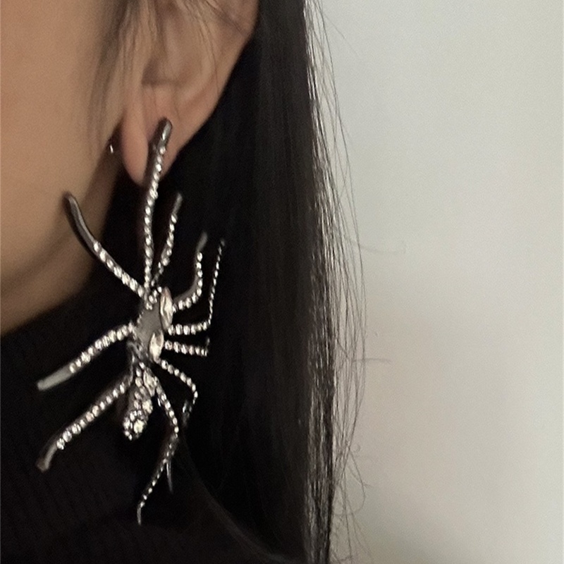 1 Pair Ig Style Exaggerated Spider Plating Inlay Alloy Rhinestones Silver Plated Drop Earrings display picture 1