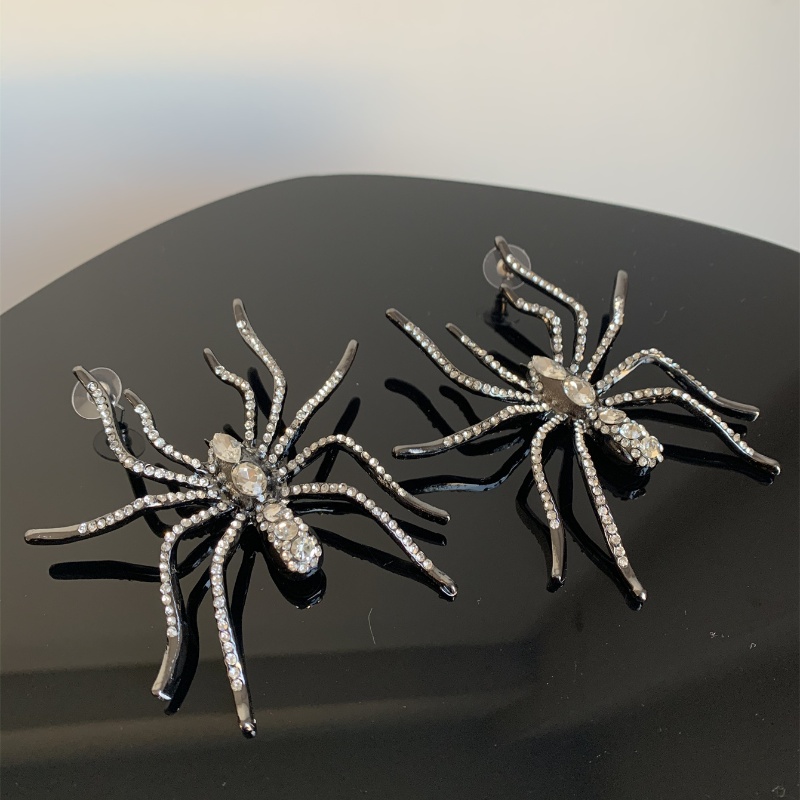 1 Pair Ig Style Exaggerated Spider Plating Inlay Alloy Rhinestones Silver Plated Drop Earrings display picture 11
