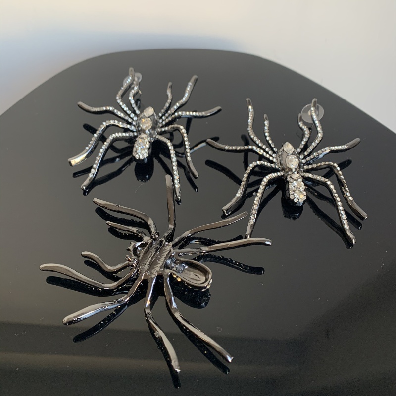 1 Pair Ig Style Exaggerated Spider Plating Inlay Alloy Rhinestones Silver Plated Drop Earrings display picture 9