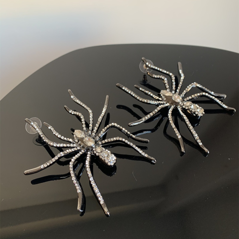 1 Pair Ig Style Exaggerated Spider Plating Inlay Alloy Rhinestones Silver Plated Drop Earrings display picture 12