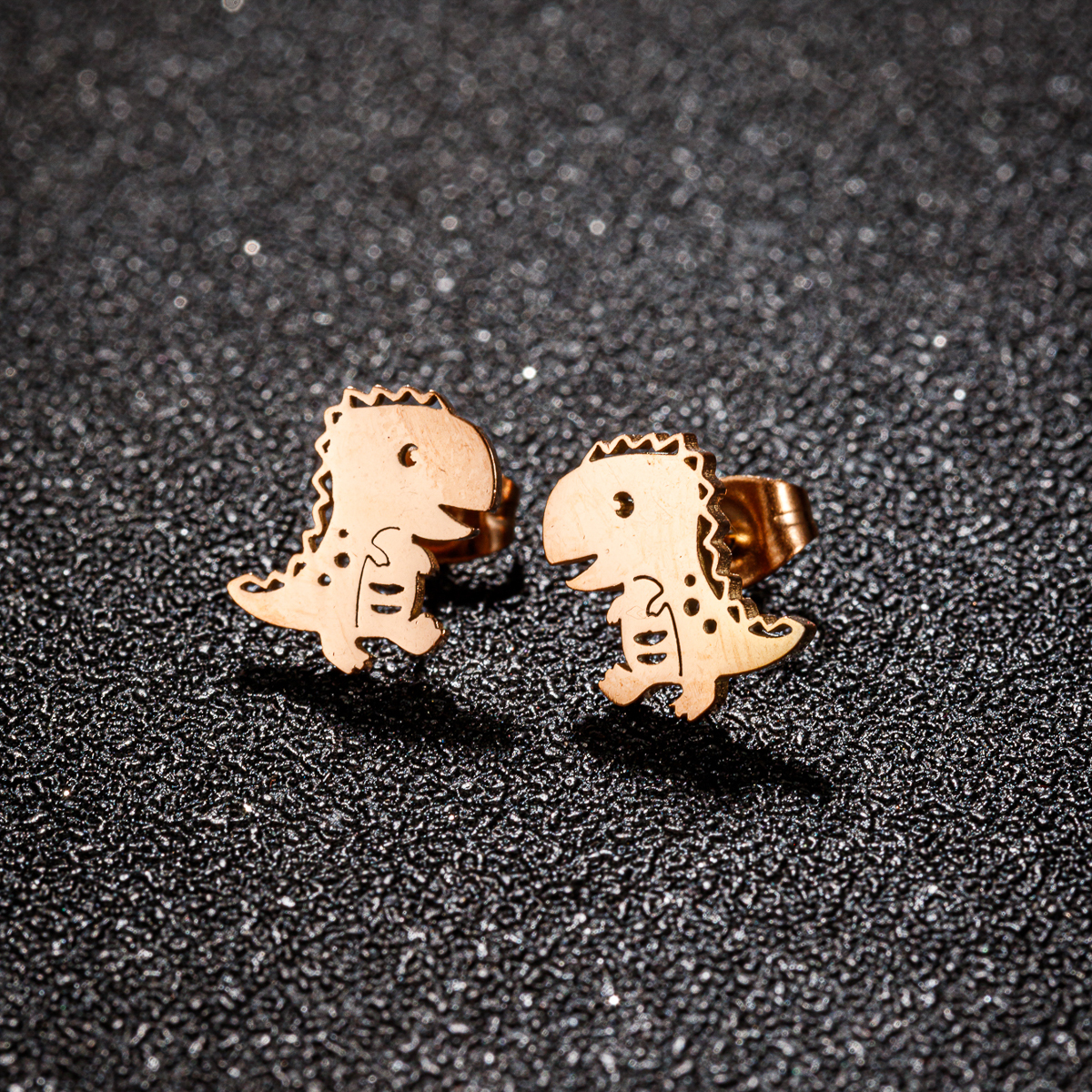 1 Pair Ig Style Cute Dinosaur Polishing Plating Stainless Steel 18k Gold Plated Ear Studs display picture 7