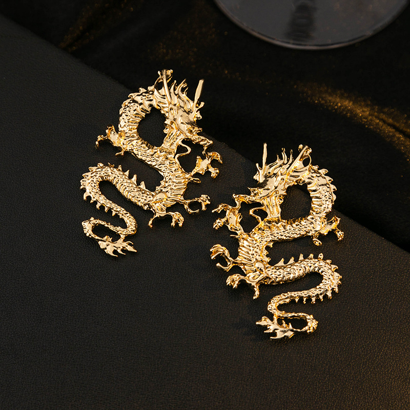 1 Pair Vintage Style Simple Style Dragon Irregular Plating Alloy Gold Plated Ear Studs display picture 3