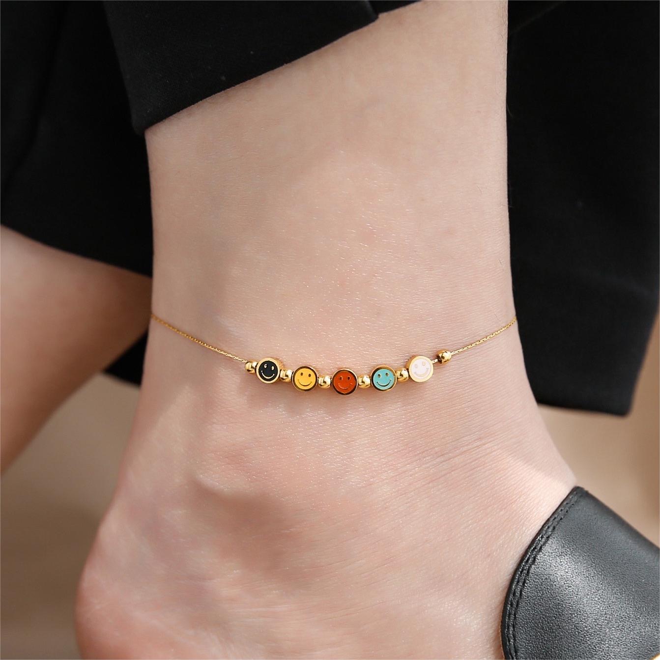 Simple Style Commute Smiley Face Titanium Steel Plating 18K Gold Plated Women's Anklet display picture 1