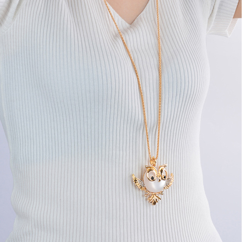 Ig Style Cute Owl Alloy Copper Inlay Opal Zircon Women's Sweater Chain display picture 4