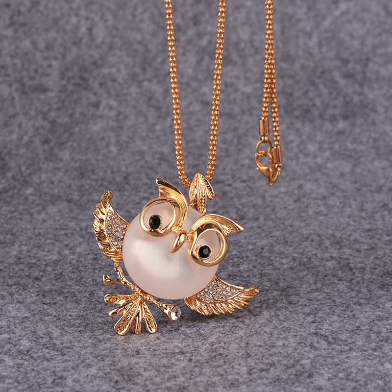 Ig Style Cute Owl Alloy Copper Inlay Opal Zircon Women's Sweater Chain display picture 2