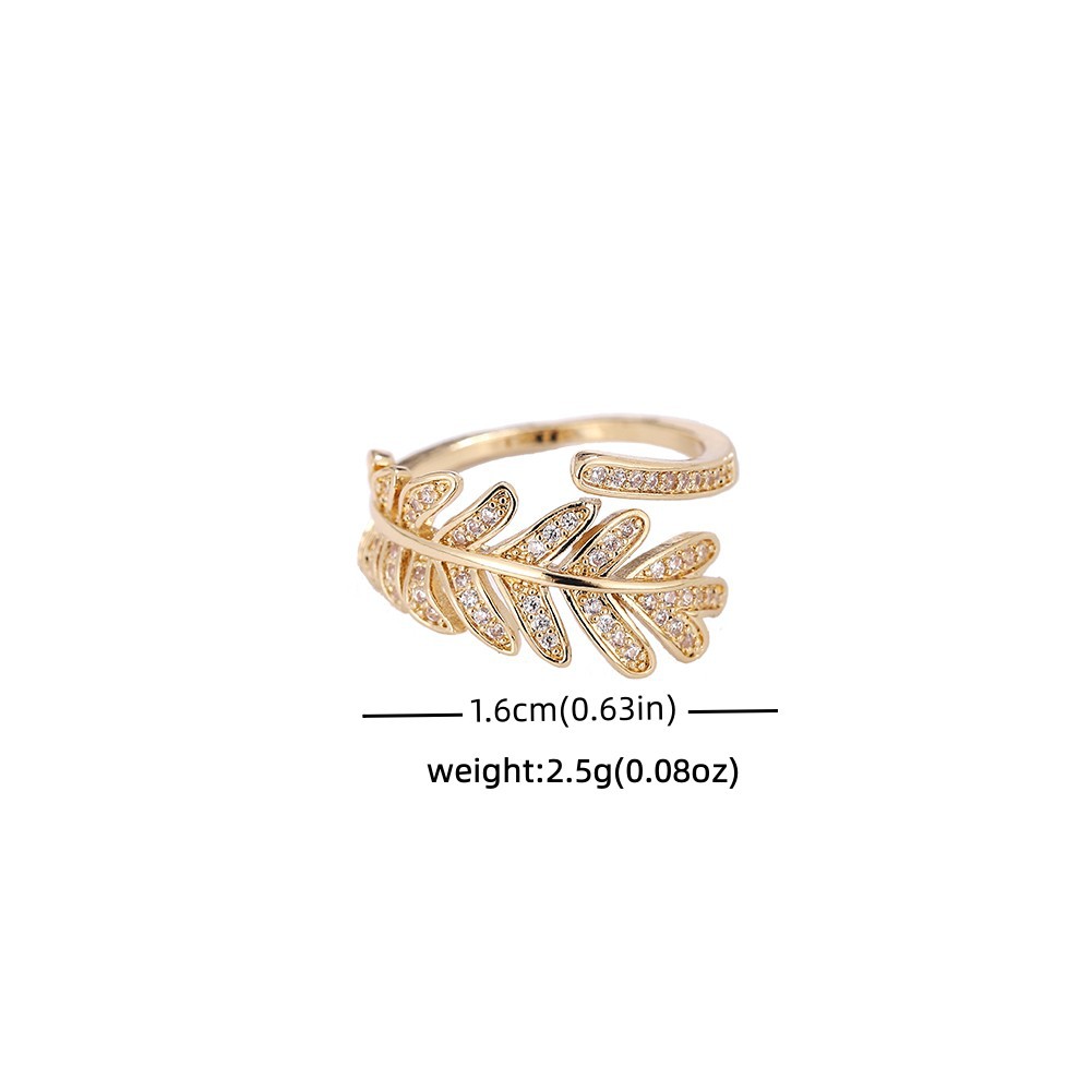 Simple Style Leaf Copper 18k Gold Plated Silver Plated Zircon Adjustable Ring In Bulk display picture 1