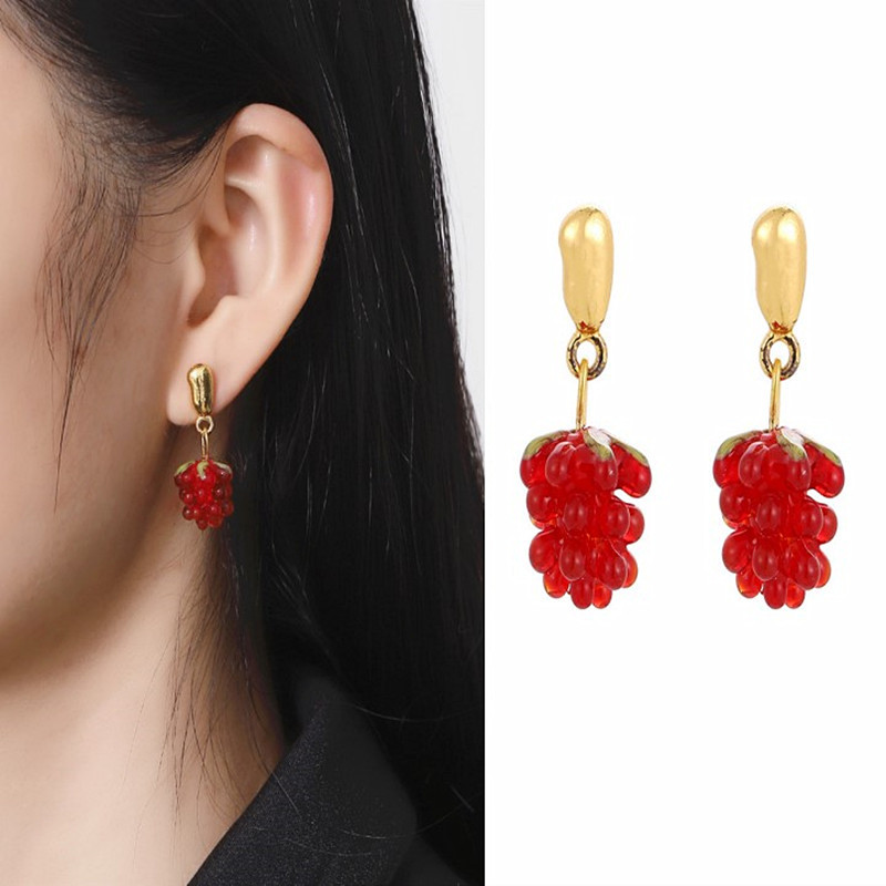 1 Pair Sweet Fruit Plating Glass 18k Gold Plated Drop Earrings display picture 2