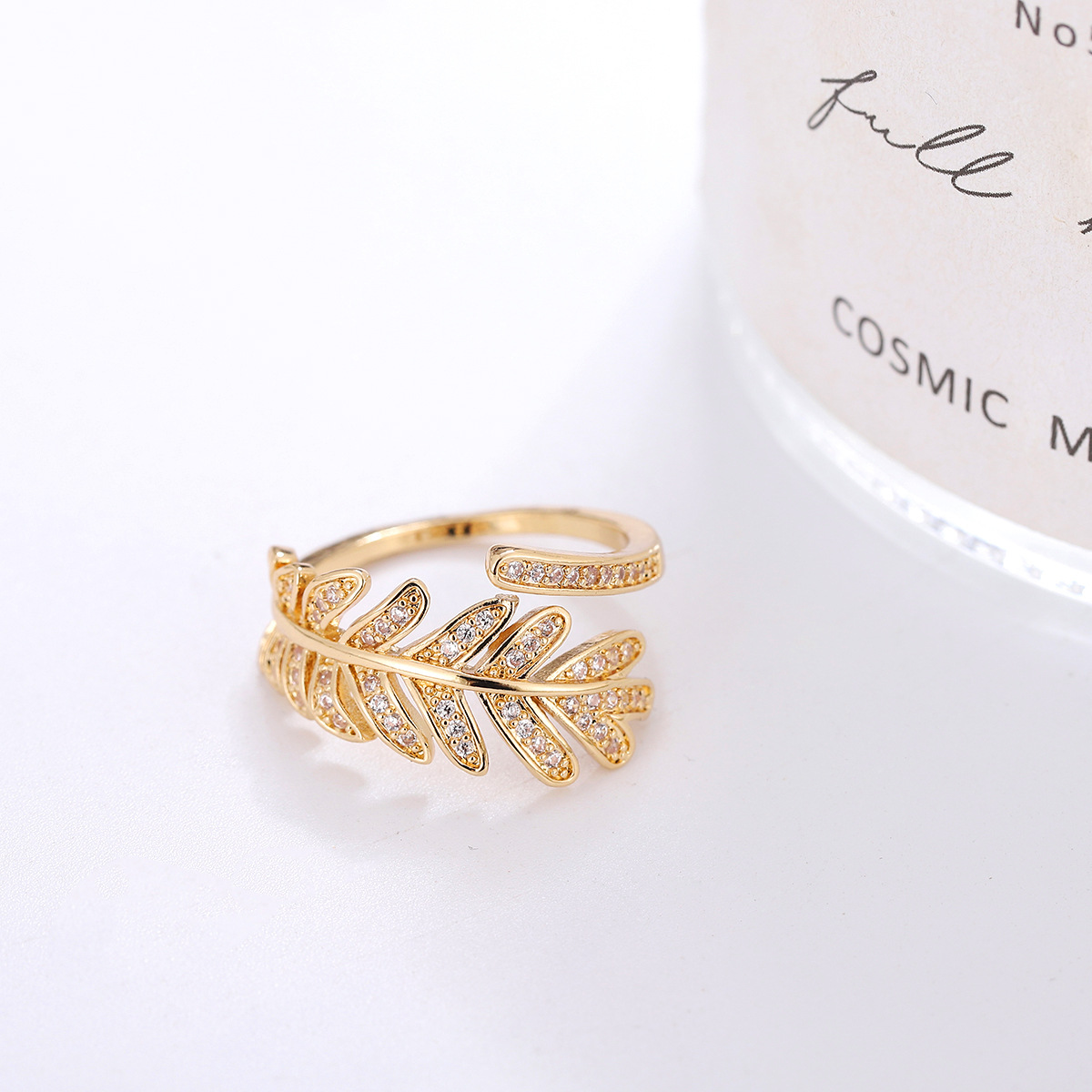 Simple Style Leaf Copper 18k Gold Plated Silver Plated Zircon Adjustable Ring In Bulk display picture 4